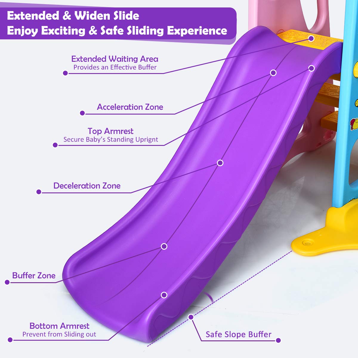 HONEY JOY 4-in-1 Toddler Swing and Slide Playset with Basketball Hoop - Extra Long Slide with Safety Buffer - Easy Assembly Indoor/Outdoor Climber for Kids Ages 2-5 - Perfect for Backyard, Playroom & Preschool Playground Activities