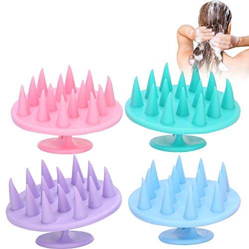 4Pcs Silicone Shampoo Brush & Scalp Massager - Soft Bristles for Hair Care - Perfect for Women, Men, Kids & Pets - Ideal for Relaxing Scalp Massage & Deep Cleansing in Shower/Bath