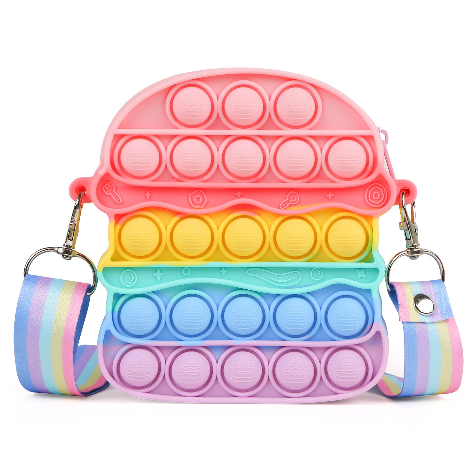 **HOMICO Rainbow Hamburger Pop Fidget Shoulder Bag - Silicone Bubble Sensory Toy for Stress Relief, School Supplies & Party Favors - Perfect Birthday Gift for Girls & Kids (Use at School, Travel, Parties)**