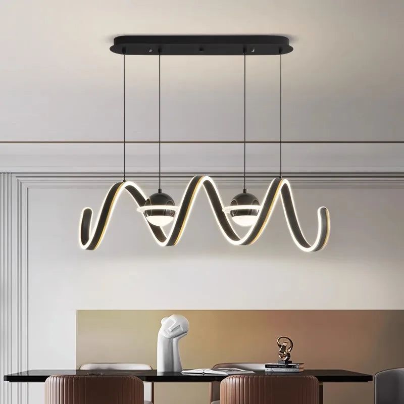 Modern Spiral Rings LED Kitchen Island Chandelier - Dimmable Hanging Light Fixture for Dining Room, Bar, Restaurant & Home Decor