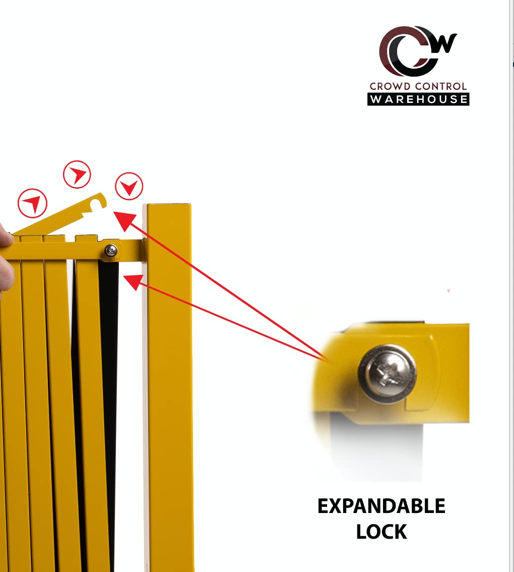Trafford Industrial Expandable Metal Barricade - 11ft Retractable Safety Fence Gate in Yellow & Magenta | Heavy-Duty Crowd Control Barrier for Construction Sites, Events & Parking Lots