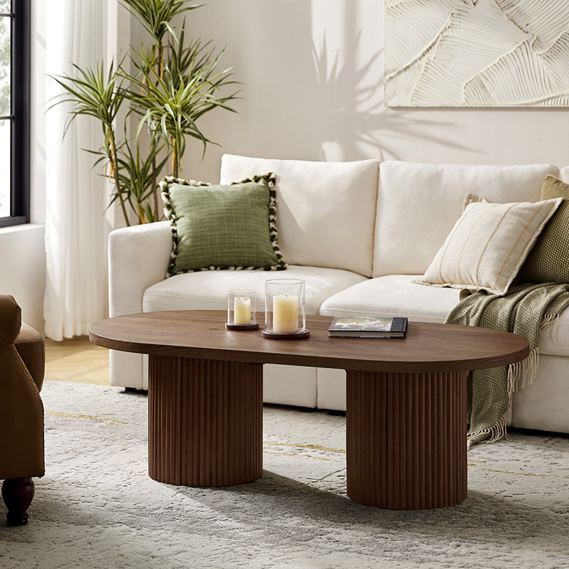 Laurenzo Adjustable Solid Wood Oval Coffee Table with Convertible Nesting Design - Modern Living Room Furniture for Small Spaces & Home Decor
