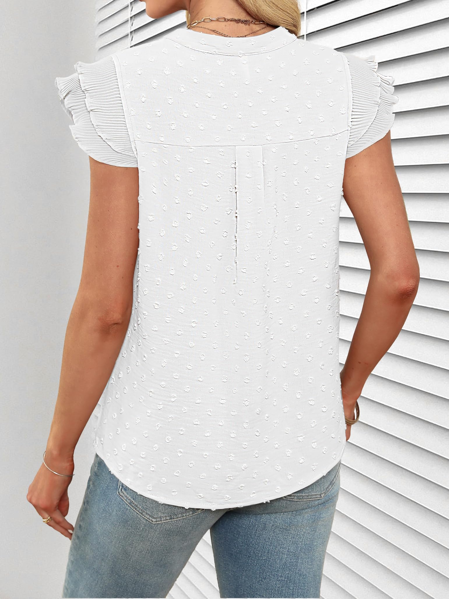 Women's V-Neck Ruffle Sleeve Blouse - Flowy Dressy Casual Summer Top for Work, Date Night & Outdoor Events | Cute Feminine Shirt for Women