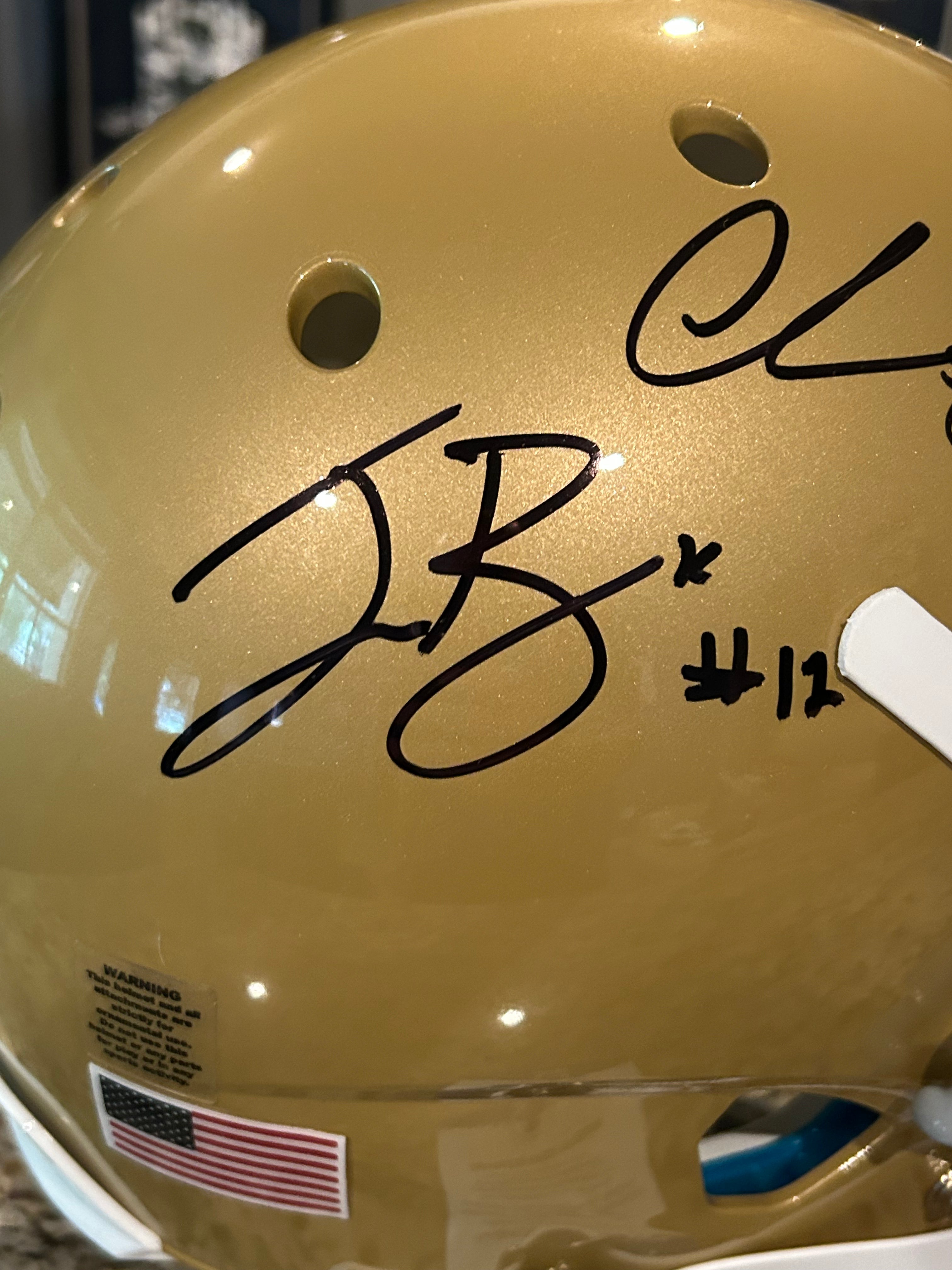 Notre Dame Fighting Irish Ian Book & Chase Claypool Autographed Schutt Authentic Full-Size Replica Football Helmet with Beckett COA - Perfect for Collectors, Fans, and Sports Memorabilia Displays