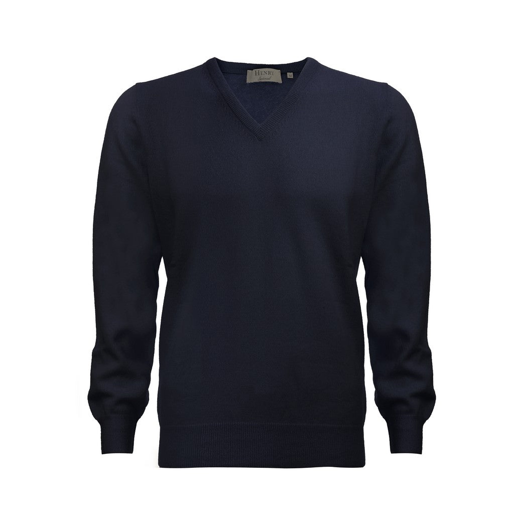 Premium 100% Cashmere V-Neck Sweater for Men - 12GG Navy Blue - Soft & Warm Winter Pullover for Office, Travel & Casual Wear