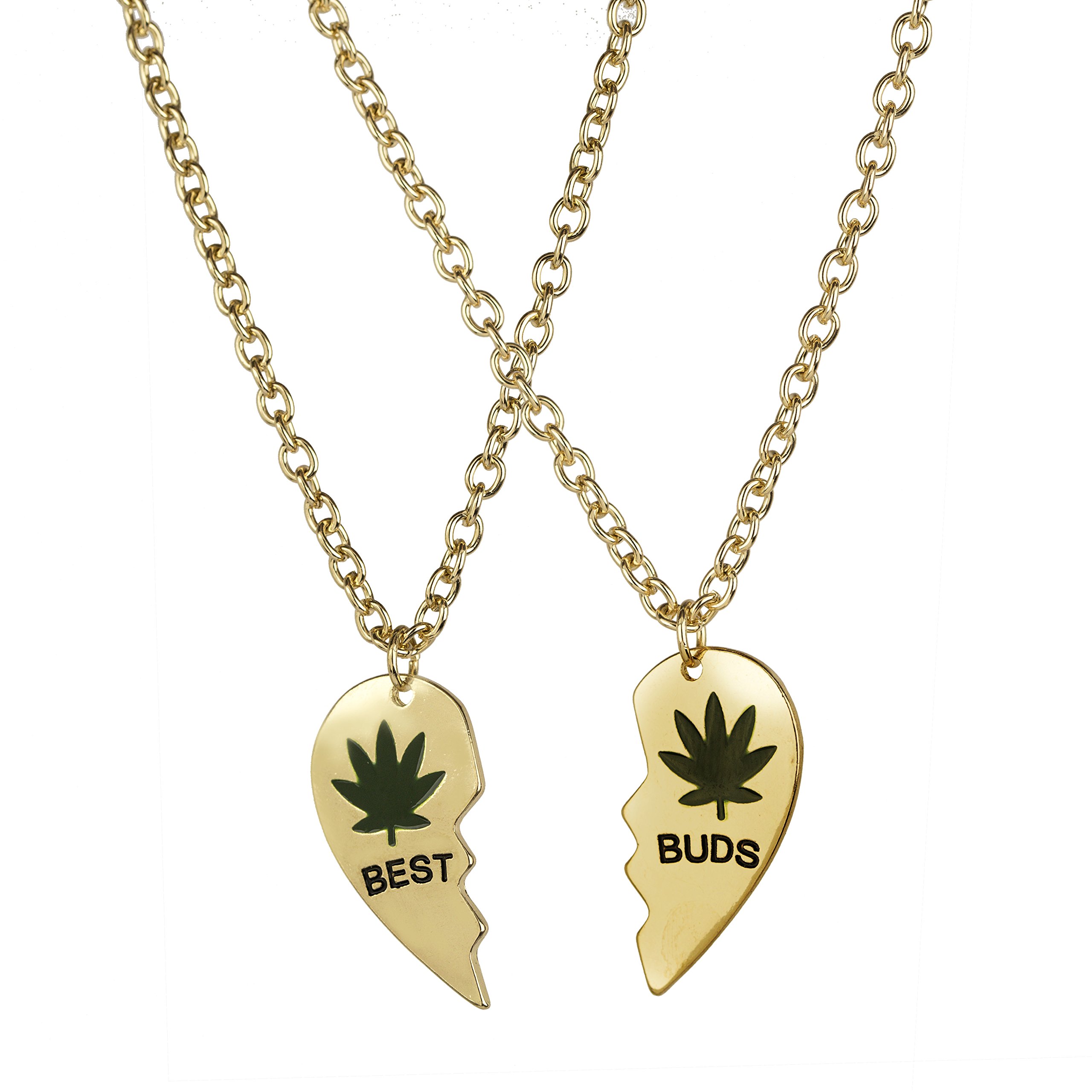 LUX ACCESSORIES Best Buds BFF Heart Necklace Set - Valentine's Day Gift for Best Friends, Couples, and Cannabis Enthusiasts