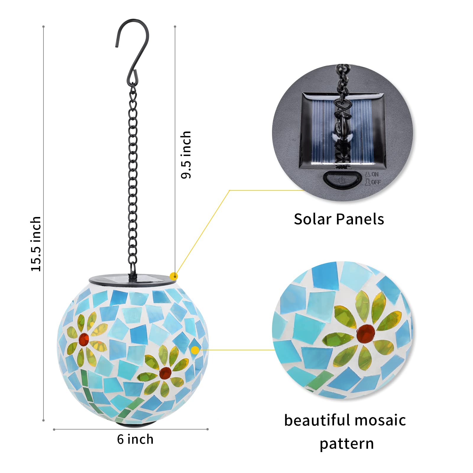 VCUTEKA Solar Lanterns Outdoor Waterproof - Hanging Solar Lights for Garden, Patio, Yard with Mosaic Glass Design | LED Solar Powered Lanterns for Pathway, Landscape Decoration | Perfect for Camping, Backyard Parties & Evening Ambiance