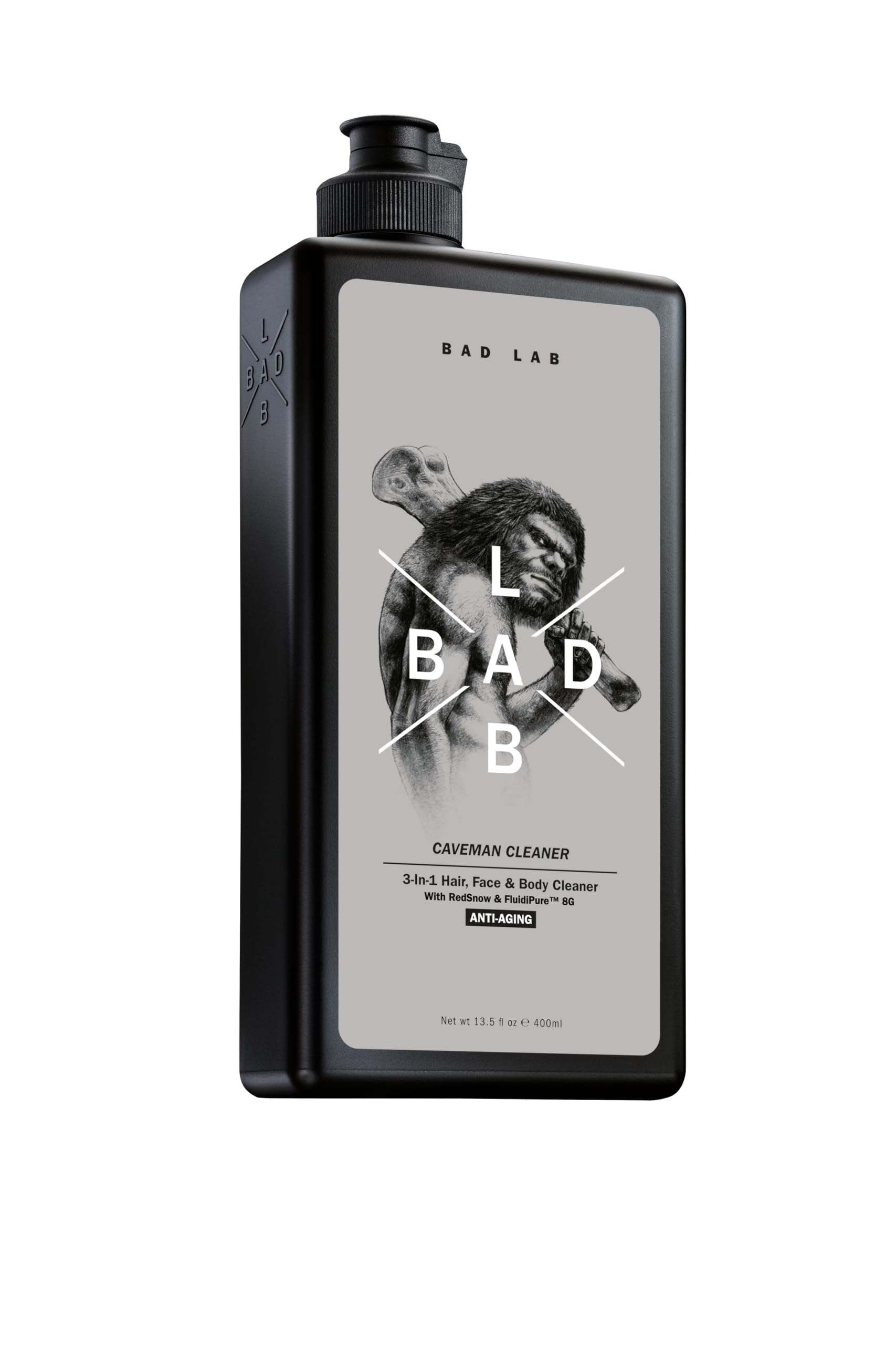 Bad Lab Anti-Aging 3-in-1 Caveman Cleaner for Face, Body & Hair | Men's Shower Gel with Vitamin E, Fluidipure™ 8G & Red Snow Extract | pH Balancing, Antioxidant & Odor Control | 400ml | Perfect for Gym, Travel & Daily Skincare Routine