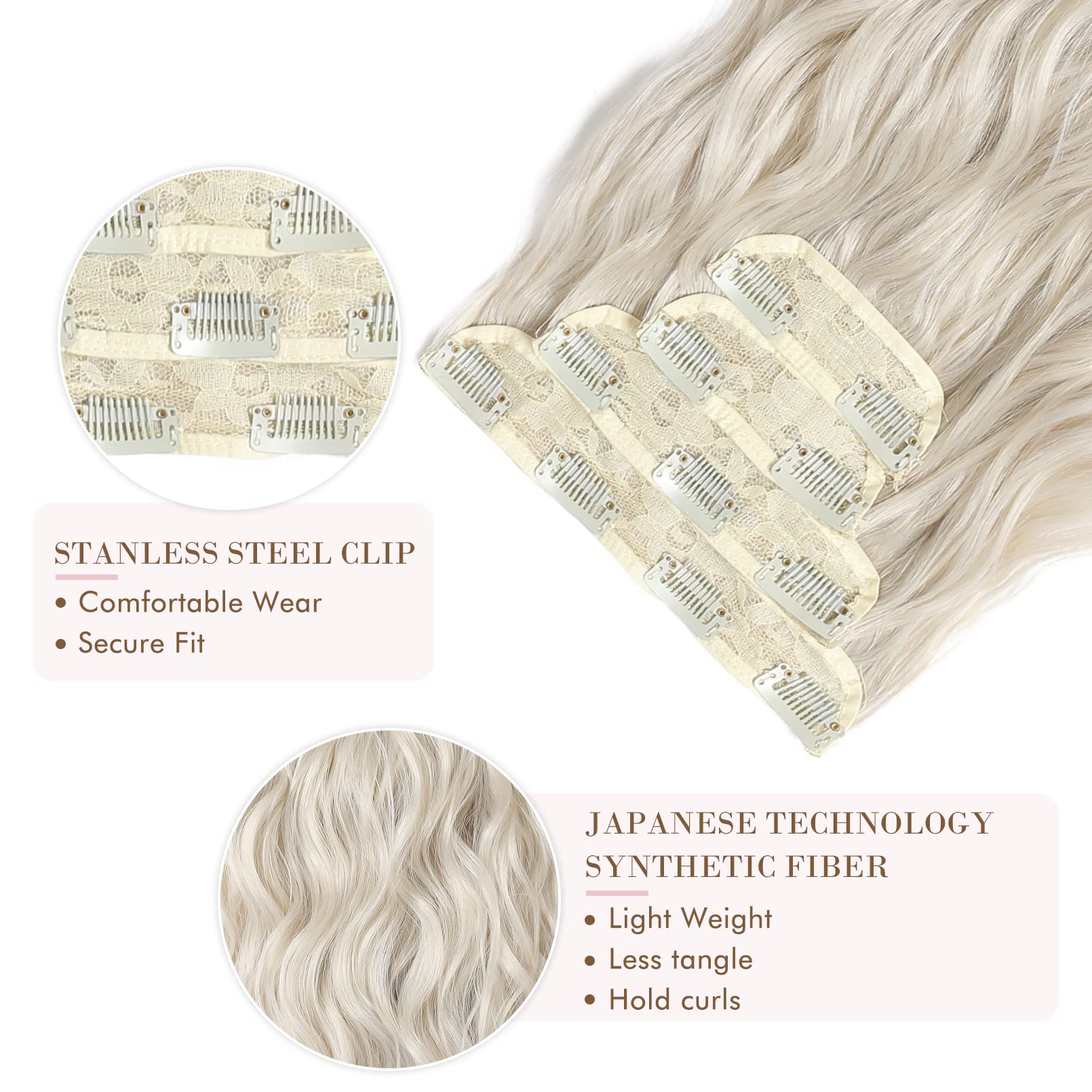 4PCS Clip-in Synthetic Hair Extensions - Long & Thick Hair Extensions for Women - Perfect for Parties, Weddings & Everyday Styling