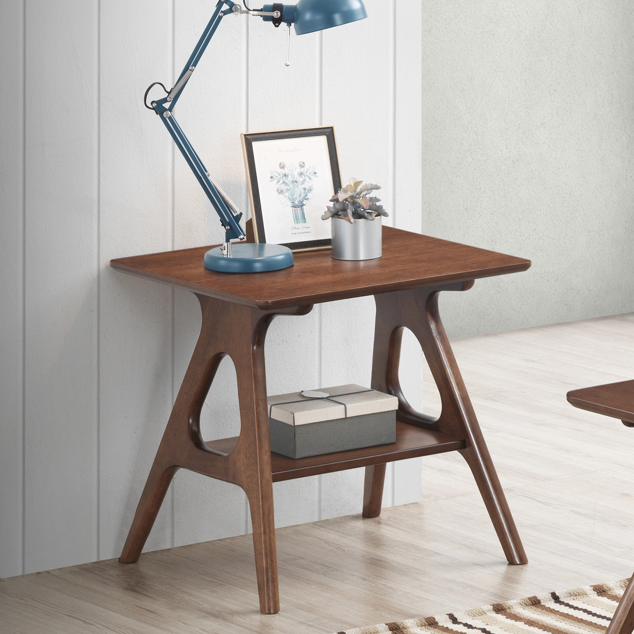 Roundhill Furniture Arona Mid Century Modern Wood Shelf End Table - Stylish Living Room Side Table with Storage for Books & Decor | Perfect for Small Spaces, Apartments & Bedrooms