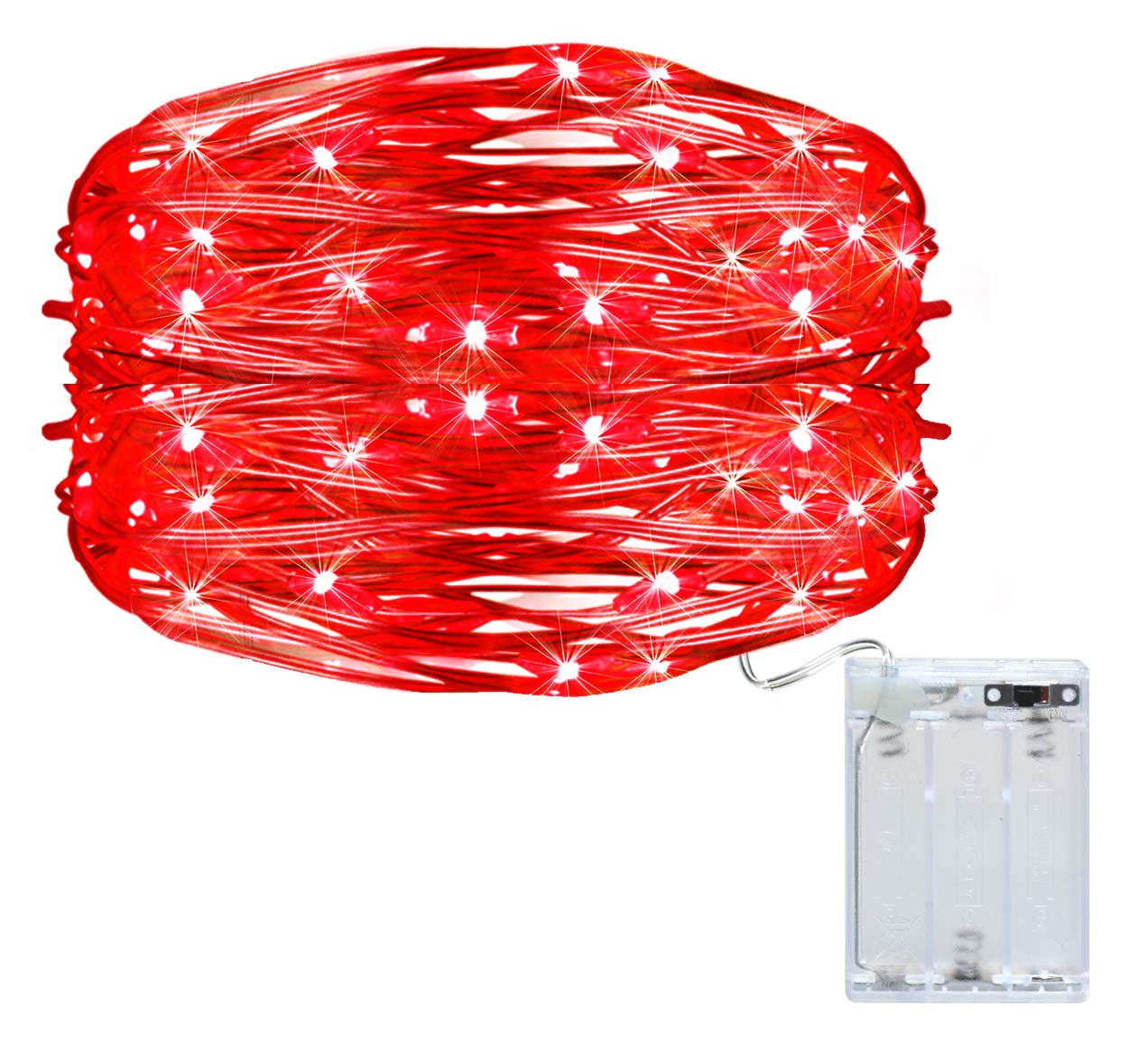 Valentine's Day LED Fairy Lights - 16ft 50 LED Battery Operated Starry Lights for Bedroom, Christmas, Wedding & Party Decorations - Romantic Ambiance Lighting for Home, Centerpiece & Holiday Decor (Red)