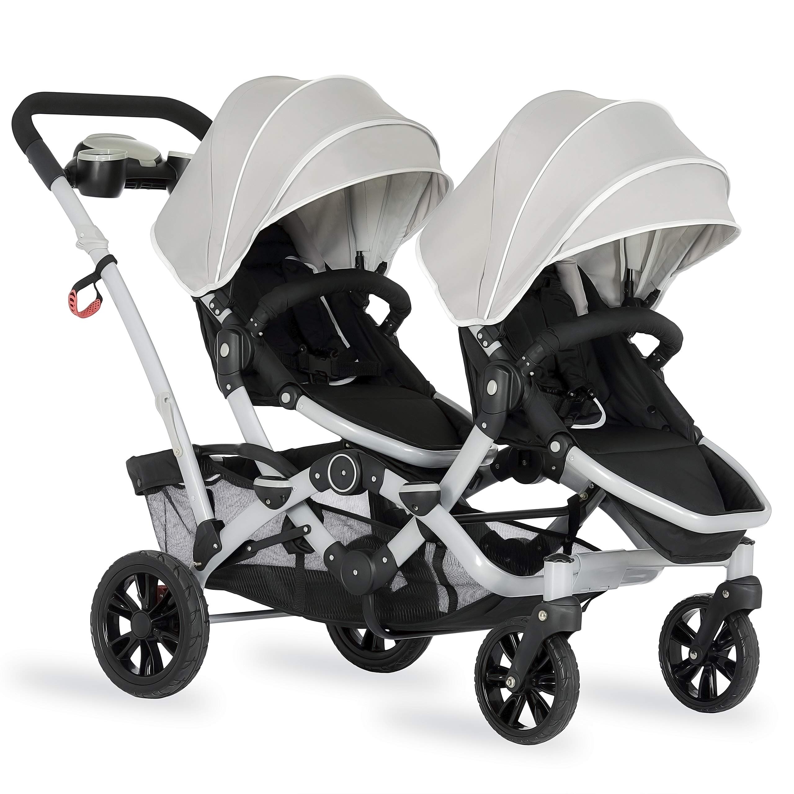 Dream On Me Track Tandem Double Umbrella Stroller - Lightweight Side by Side Stroller for Infant & Toddler, Multi-Position Reversible Seats with Recline, Large Storage Basket & Canopy - Perfect for Twins, Siblings or Daycare Use