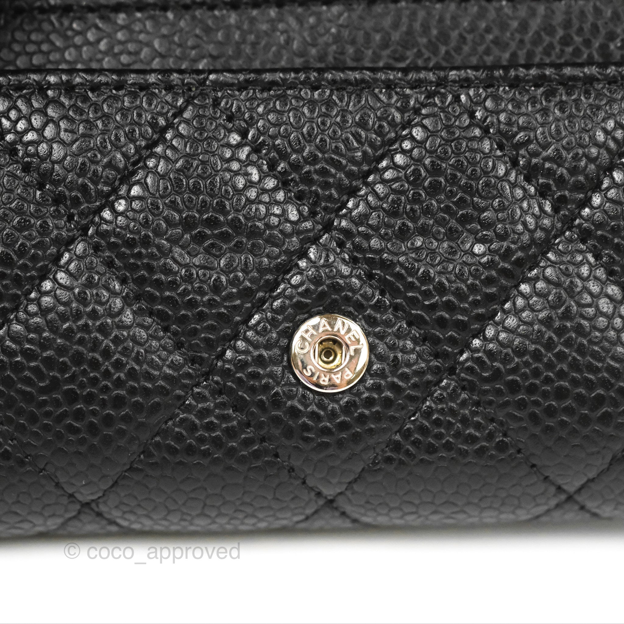 Chanel Classic Flap Card Holder Wallet - Black Caviar Leather with Silver Hardware | Luxury Compact Wallet for Women | Perfect for Everyday Use, Travel & Gift Giving