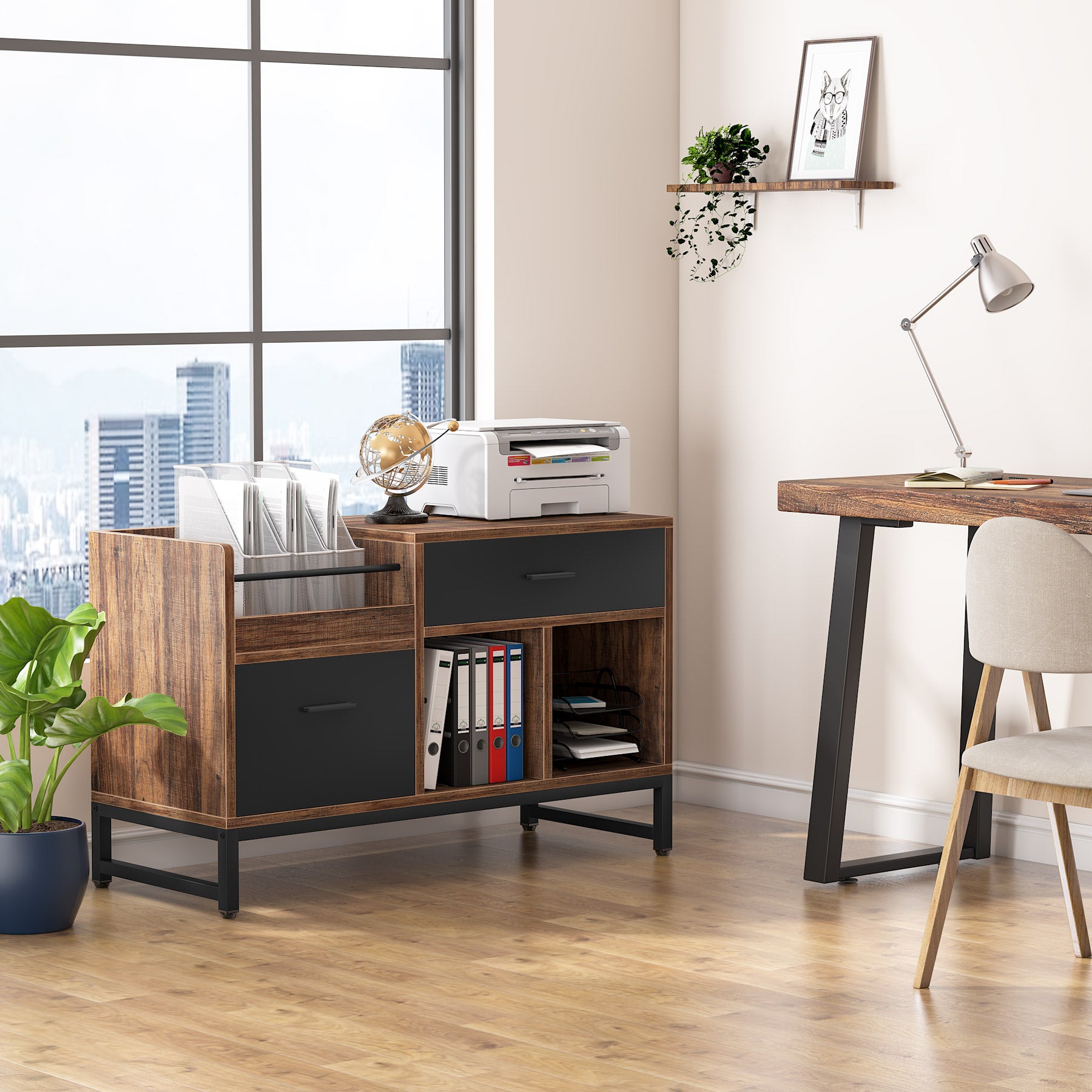 39 Inch Rustic Lateral File Cabinet with 2 Drawers - Wooden Office Storage Solution for Home & Business Organization