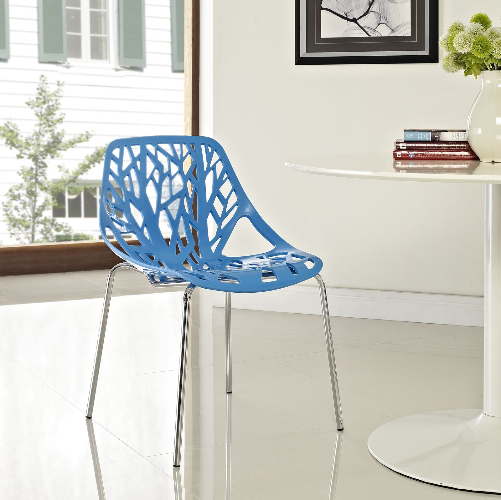Modway Stencil Modern Stacking Chair - Blue Kitchen & Dining Room Chair Set of 2, Comfortable Stackable Seating for Small Spaces, Breakfast Nook, or Outdoor Patio