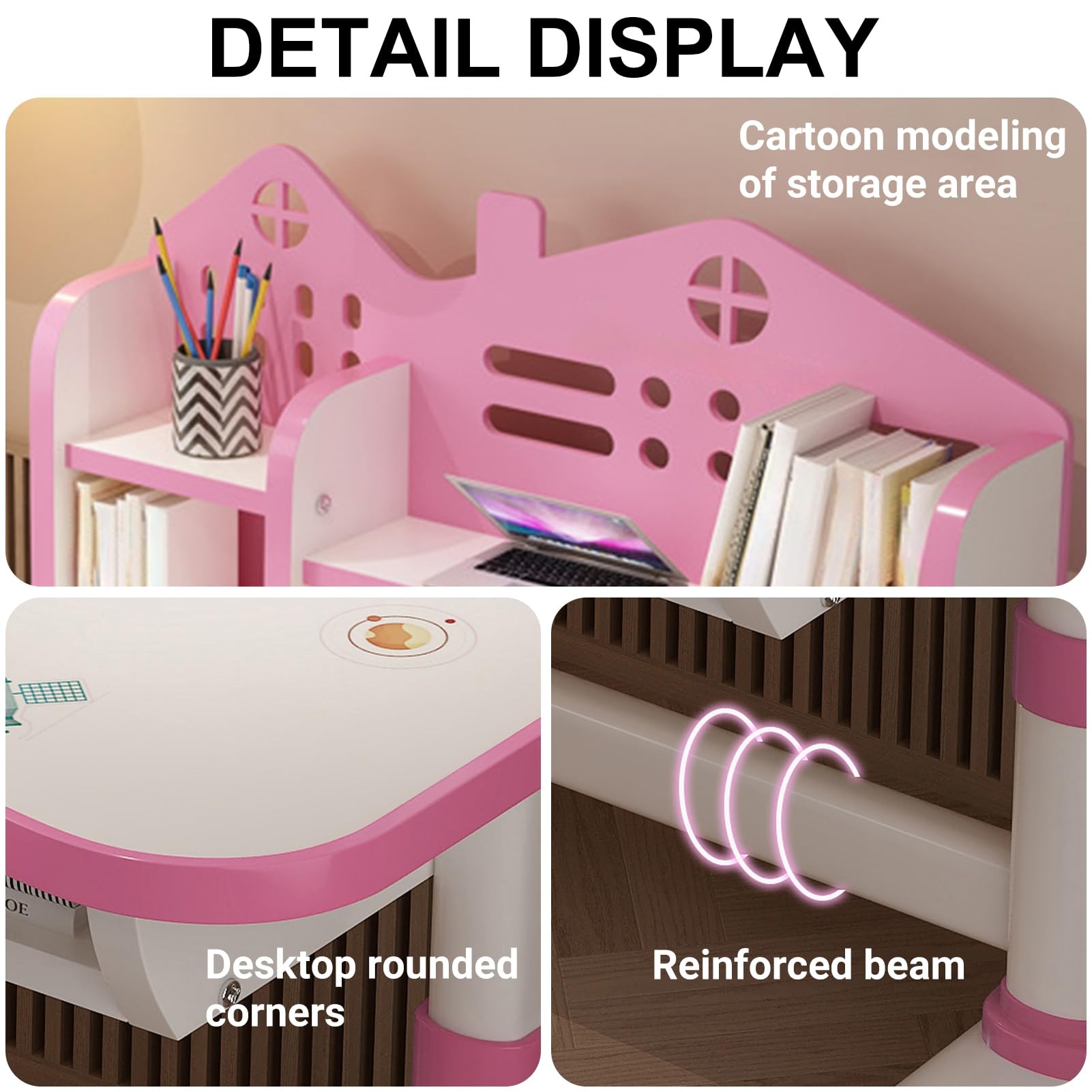 Kids Study Desk & Chair Set with Golden Distance Design for Homeschooling