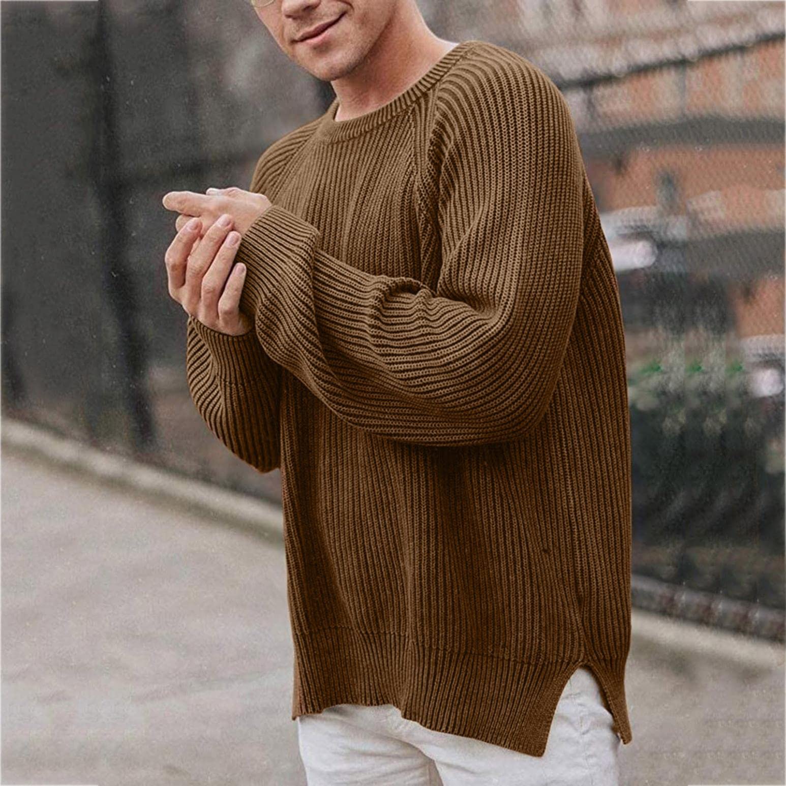 Men's Slim Fit Crewneck Sweater - Soft Thermal Waffle Knit Pullover Jumper | Stylish Casual Knitwear for Winter Warmth | Perfect for Office, Date Night & Weekend Outfits