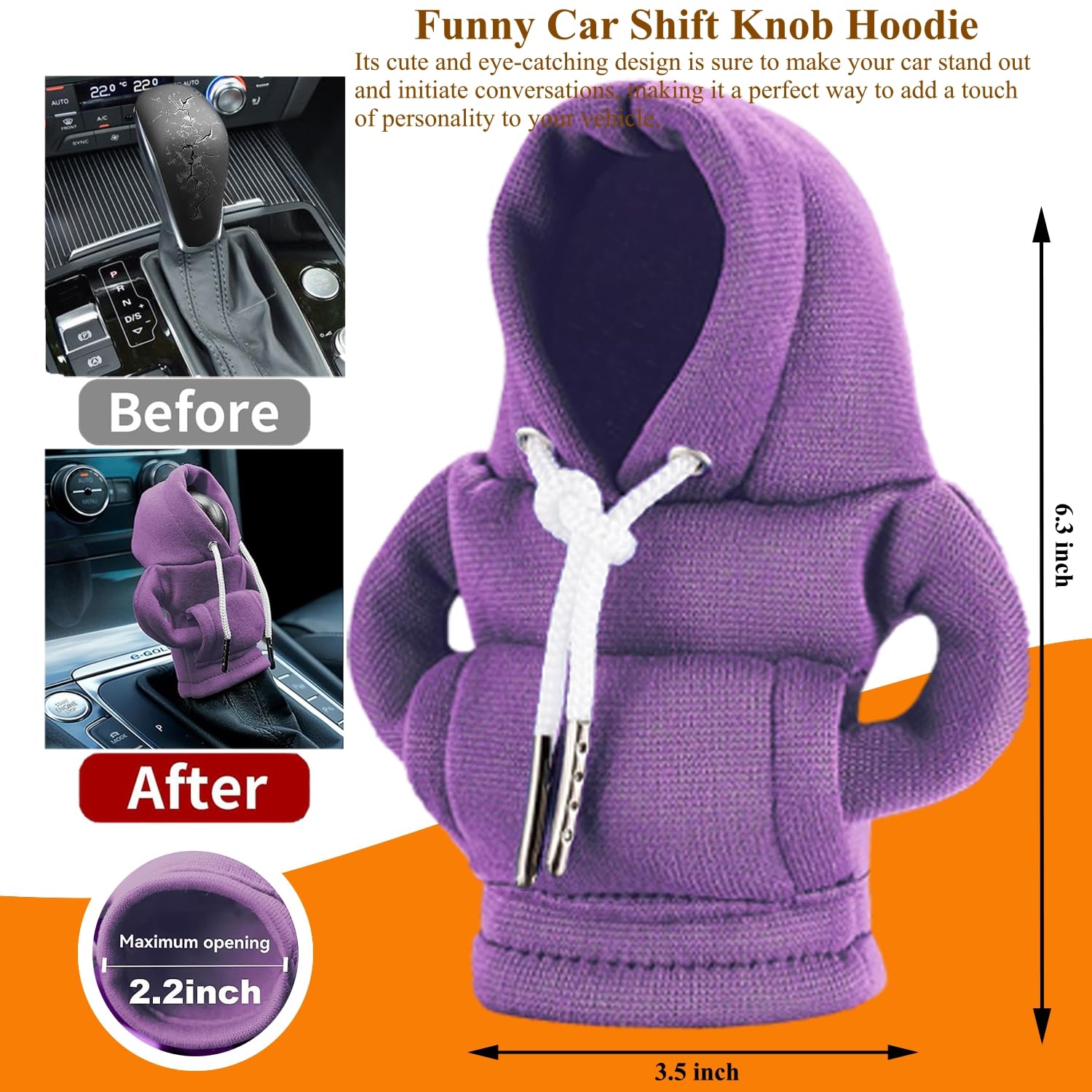 Universal Car Gear Shift Hoodie - Cute Mini Hoodie Cover for Auto Shifter Knob | Fun Car Accessories & Interior Gadgets | Perfect for Customizing Your Vehicle or Gift for Car Enthusiasts