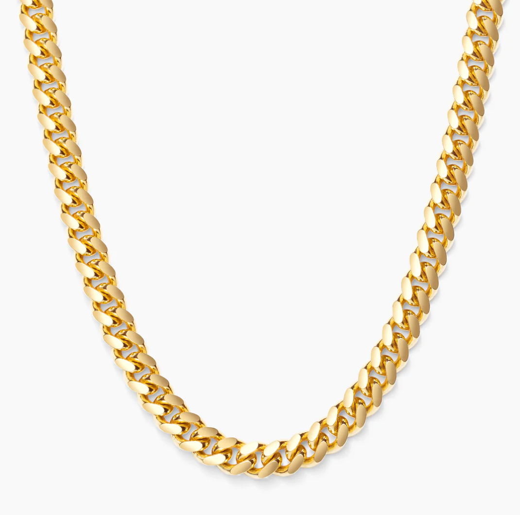 7mm Cuban Link Chain for Men - 14K Gold Plated Hip Hop Jewelry - Perfect for Gifts, Parties & Streetwear Fashion