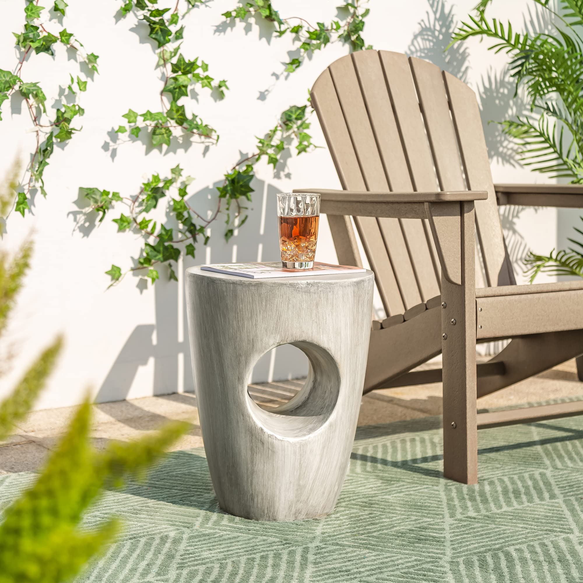 Glitzhome Modern Decorative Garden Stool - Heavy Duty Patio Side Table with Faux Concrete Finish - Indoor/Outdoor End Table & Planter Stand (18