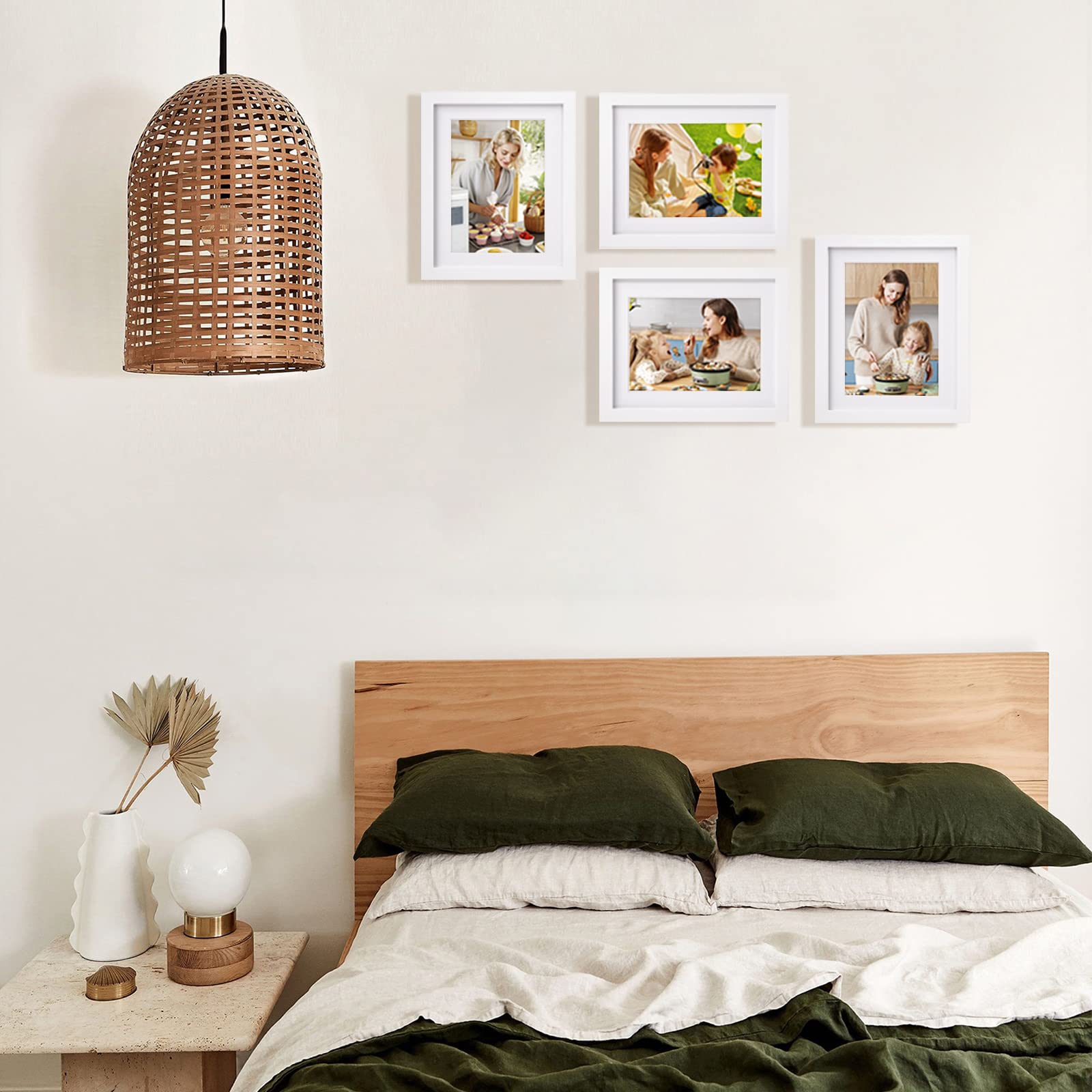 EGOFINE 10x8 Photo Frames Set of 4 - Solid Wood Picture Frames with Acrylic Glass, Mat Opening for 6x4 & 7x5 Photos (20x25cm), White - Perfect for Tabletop Display, Wall Decor, and Printed Poster Frames for Home & Office