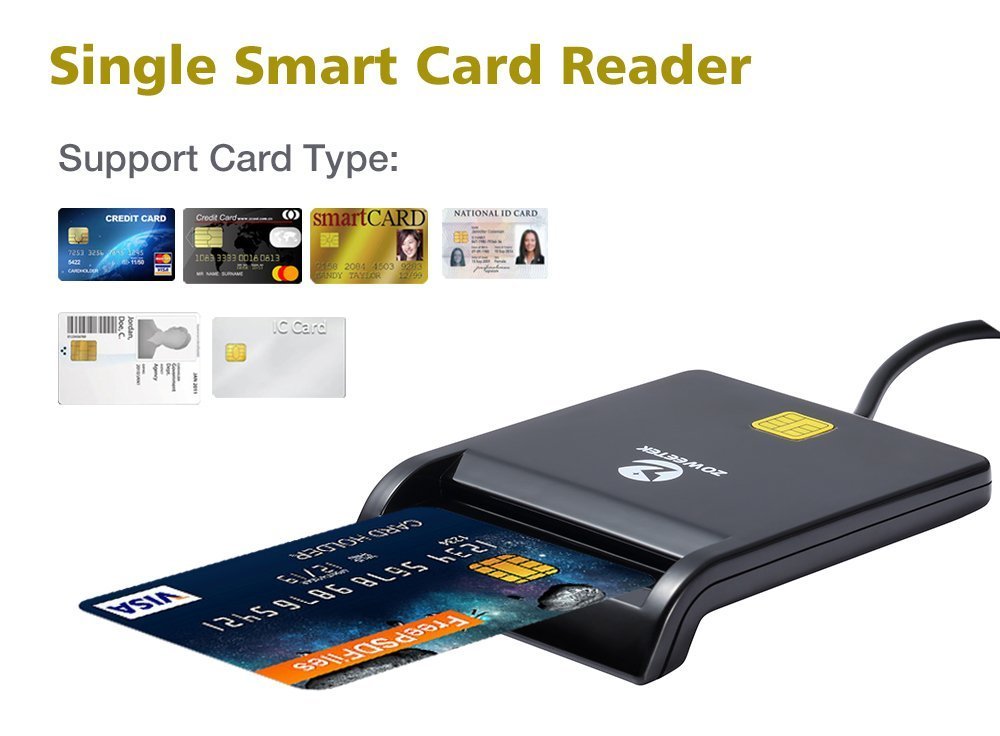 Zoweetek USB Smart Card Reader - Compatible with Portuguese, Spanish, Belgian, German ID Cards, Works on Windows & Linux for Secure Online Banking and Government Services