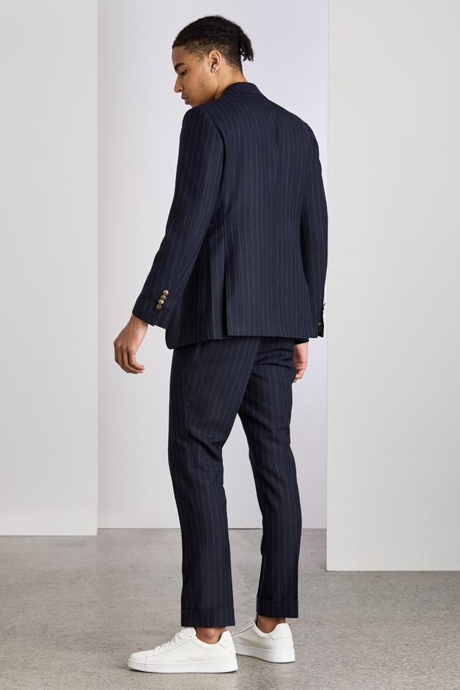 Liam Suit - Navy Chalk Stripe Tropical Wool Business Suit for Men | Professional Office Wear, Wedding Attire & Formal Events