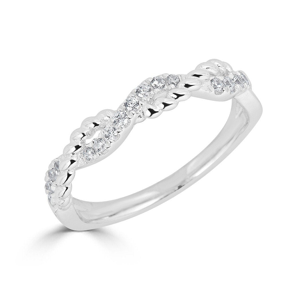 14KT Gold 1/5 CTW Diamond Accented Twist Rope Band Ring for Women - Elegant Stackable Wedding Band, Anniversary Gift, or Everyday Jewelry