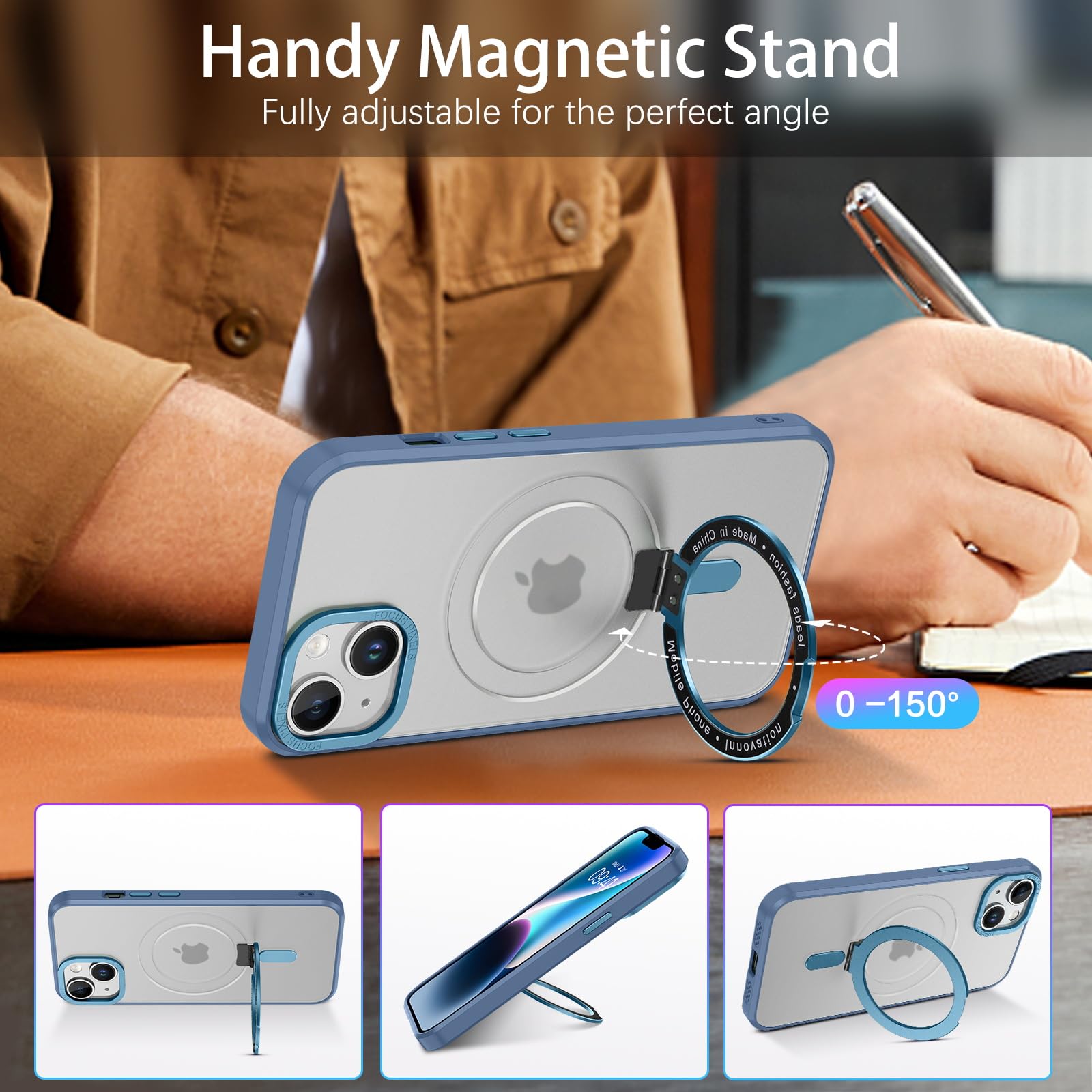GaoBao Magnetic Phone Case Compatible with iPhone 13 & 14 - Military Grade Protection with MagSafe Support, Invisible Ring Holder & Kickstand - Blue | Perfect for Work, Travel & Everyday Use