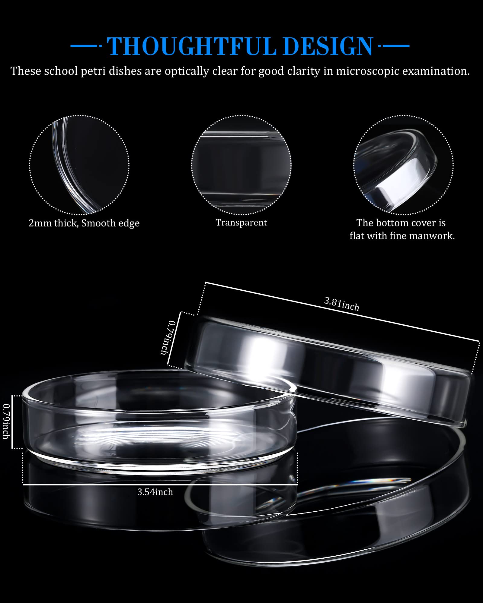 20-Piece Autoclavable High Borosilicate Glass Petri Dishes with Lids - 90x20mm Lab Equipment for Science, Biology Experiments & Microbiology Studies - Perfect for Classroom Projects, Research Labs & STEM Education
