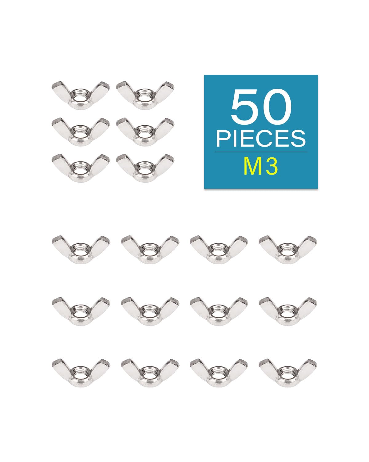 304 Stainless Steel M3 Wing Nuts - Pack of 50 - Corrosion Resistant Hardware for Home Repair, DIY Projects & Industrial Applications - Perfect for Furniture Assembly, Machinery Maintenance & Engineering Projects