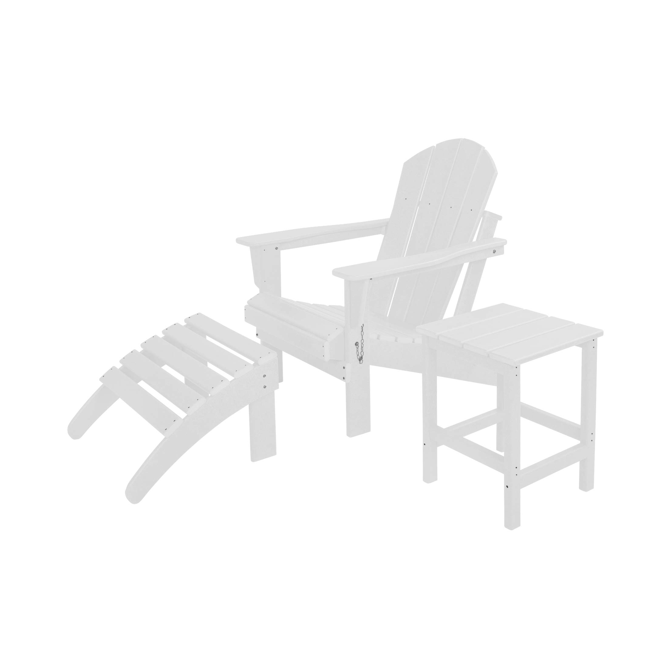 White HDPE Adirondack Chair Set with Ottoman & Table - Outdoor Patio, Garden Furniture