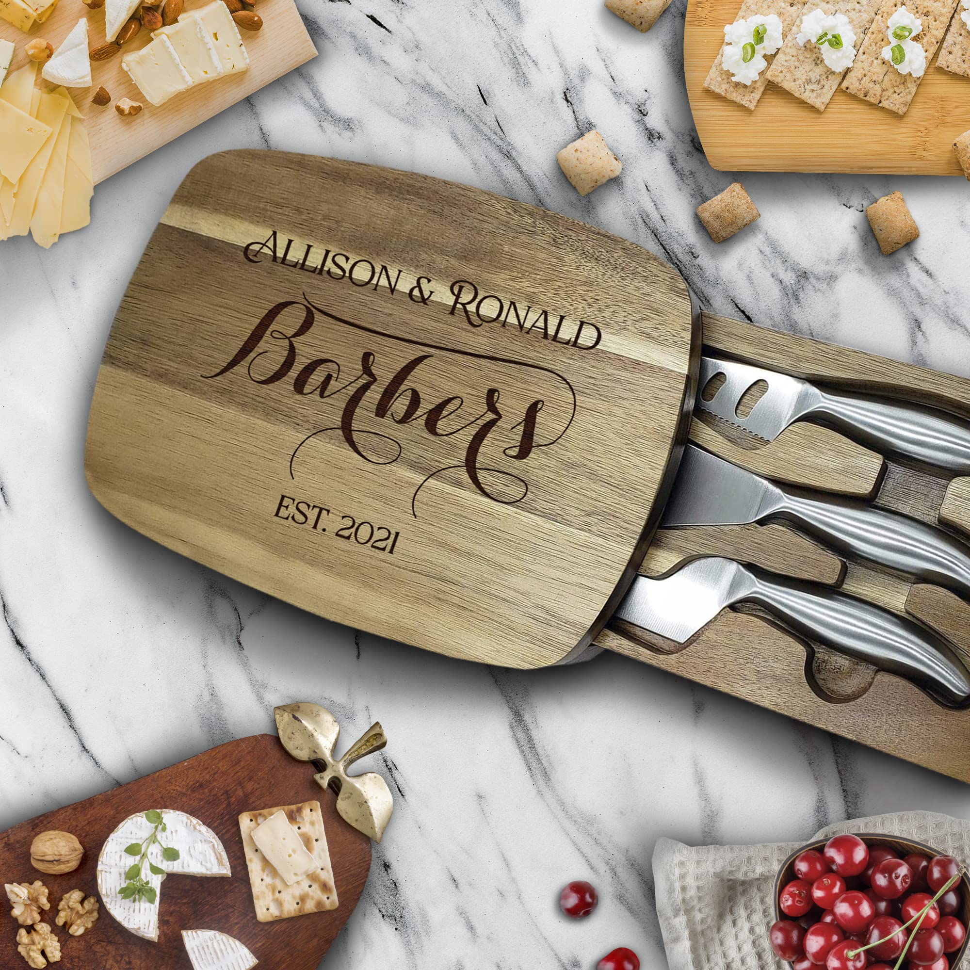 Personalized Monogrammed Charcuterie Board Set with Cheese Knives - Perfect Wedding, Engagement & Anniversary Gift for Couples - Great for Date Nights, Housewarmings & Dinner Parties