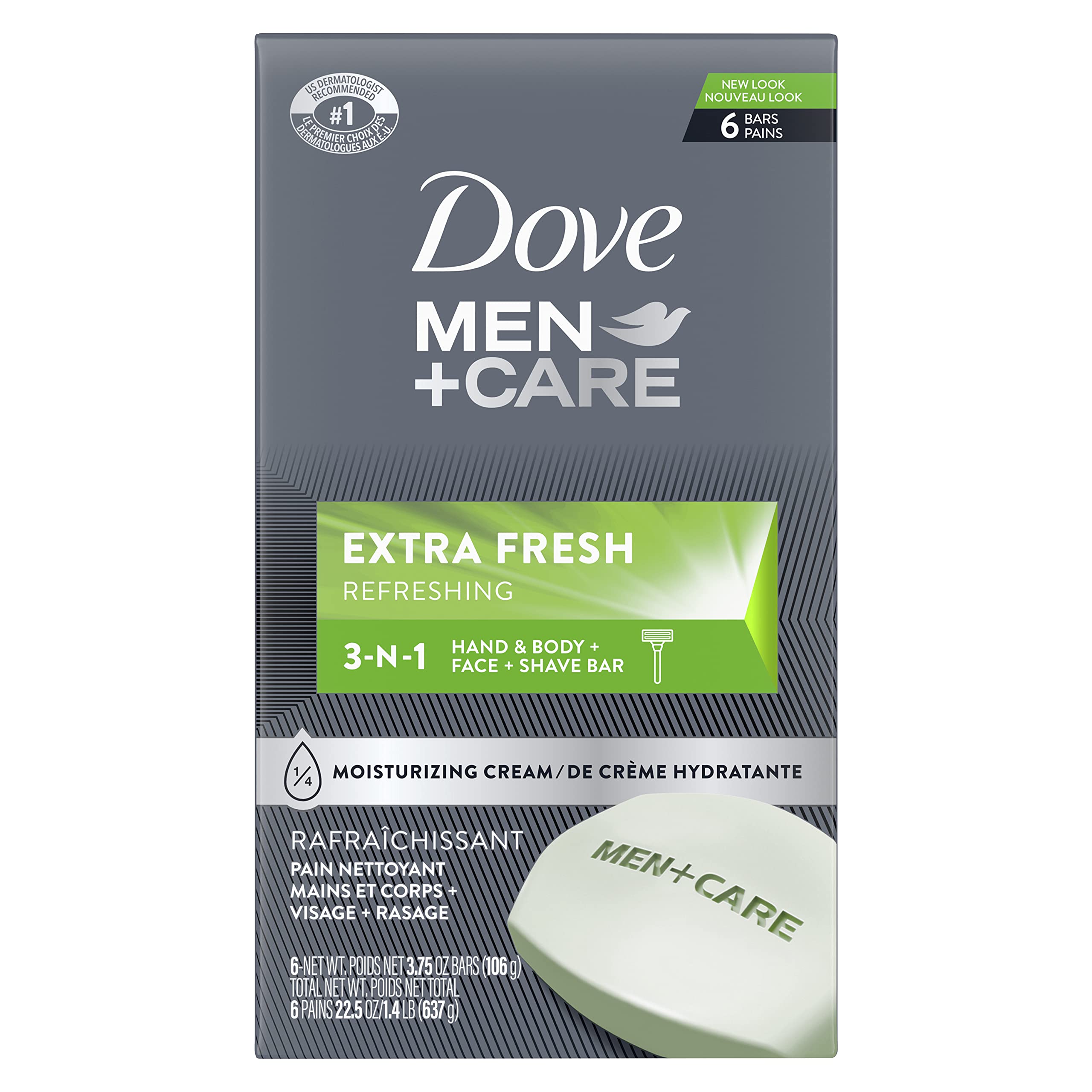 DOVE MEN + CARE 3-in-1 Body, Face & Shaving Cleanser - Hydrating & Refreshing Skin Wash, More Moisturizing Than Bar Soap (3.75 oz, 6 Bars) - Ideal for Gym, Travel & Daily Shower Routine