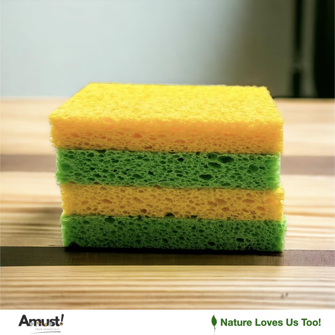 12-Pack Natural Cellulose Sponges for Kitchen & Bathroom Cleaning - Compressed Pop-Up Sponges Bulk (Green & Yellow) - Perfect for Dishes, Countertops, Sinks, and Household Cleaning Tasks