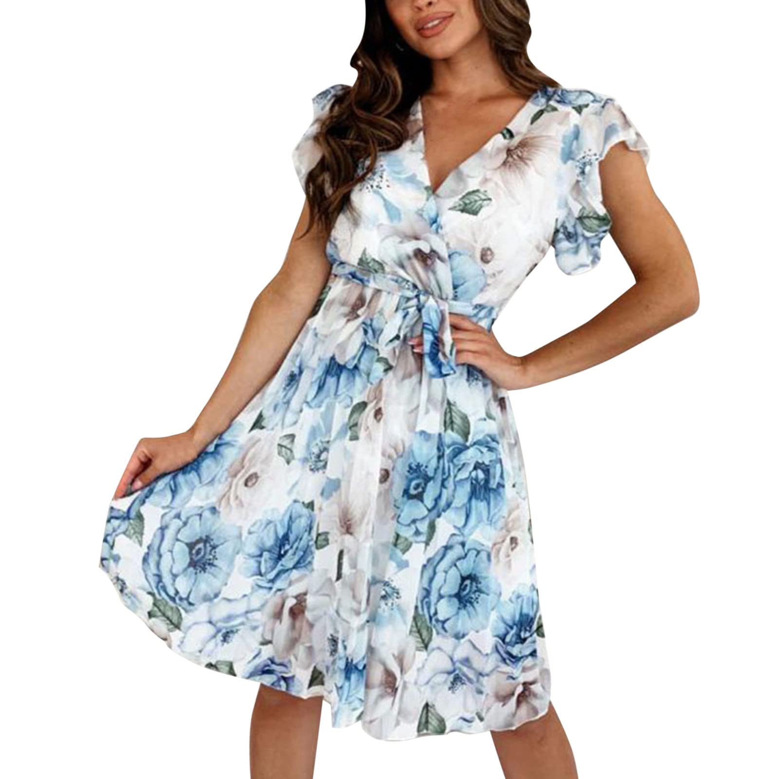 Women's Floral Boho Mini & Maxi Dress - Short Sleeve V-Neck Summer Casual Dress for Beach, Vacation & Outdoor Parties