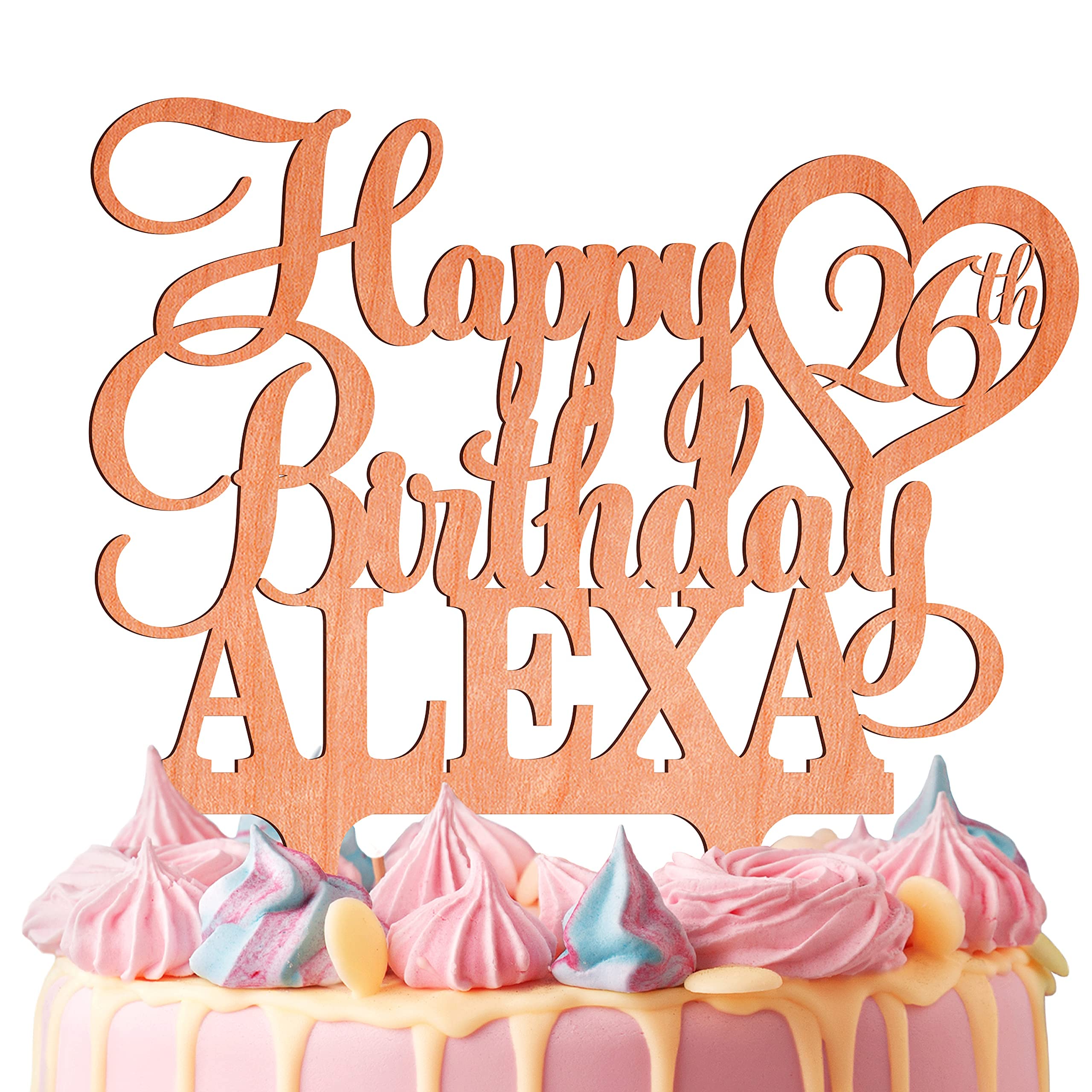 Personalized Wooden Birthday Cake Topper - Custom Name & Age with Heart Decoration for Birthday Parties, Weddings & Special Events
