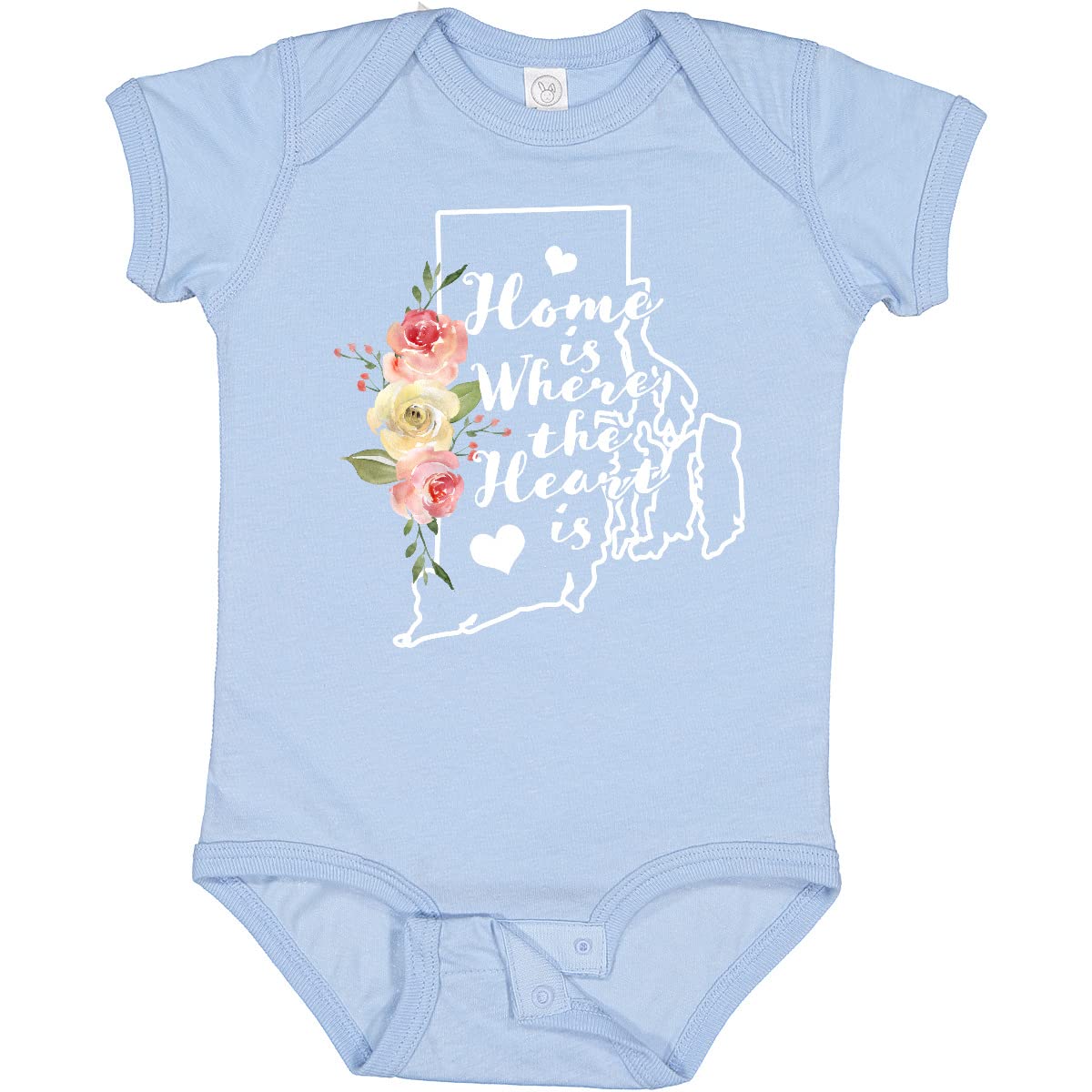 Inktastic Rhode Island Home Is Where the Heart Is Watercolor Baby Bodysuit - Soft Cotton Onesie for Newborns & Infants - Perfect for Family Photos, Holidays & Gifts