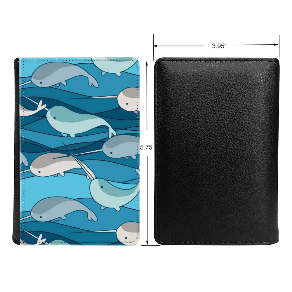 RFID Blocking PU Leather Passport Holder - Waterproof Travel Wallet with Unique Narwhal Wave Pattern - Secure Card Case for International Trips & Air Travel
