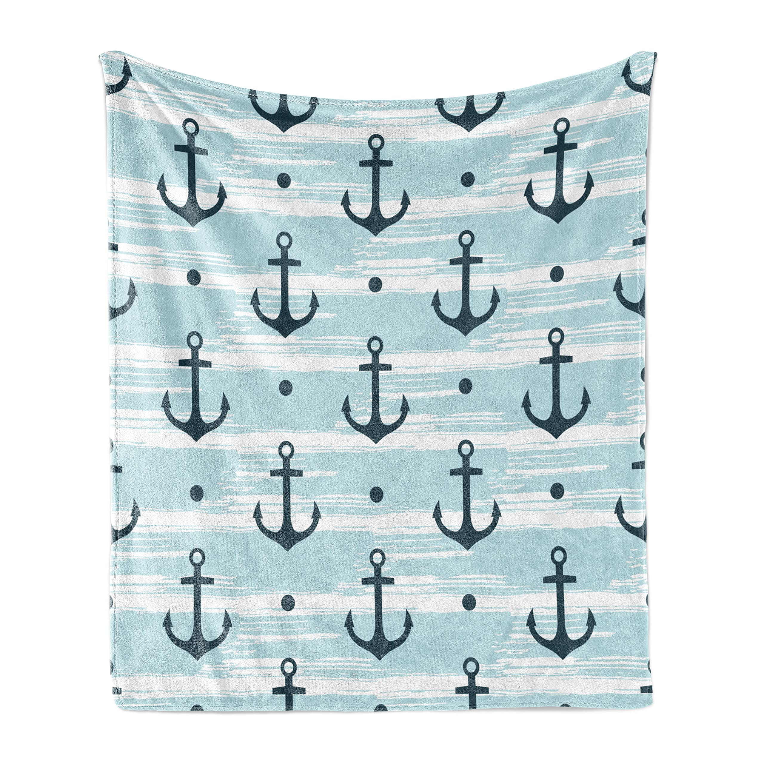 Ambesonne Anchor Soft Flannel Fleece Throw Blanket - Modern Striped Coastal Design in Pale Blue, 50