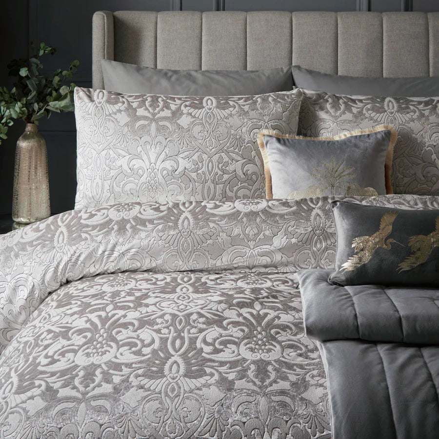 Laurence Llewelyn Bowen Firenza Luxury Duvet Cover Set - Silver | Premium Bedding Collection for Master Bedroom & Guest Room Decor