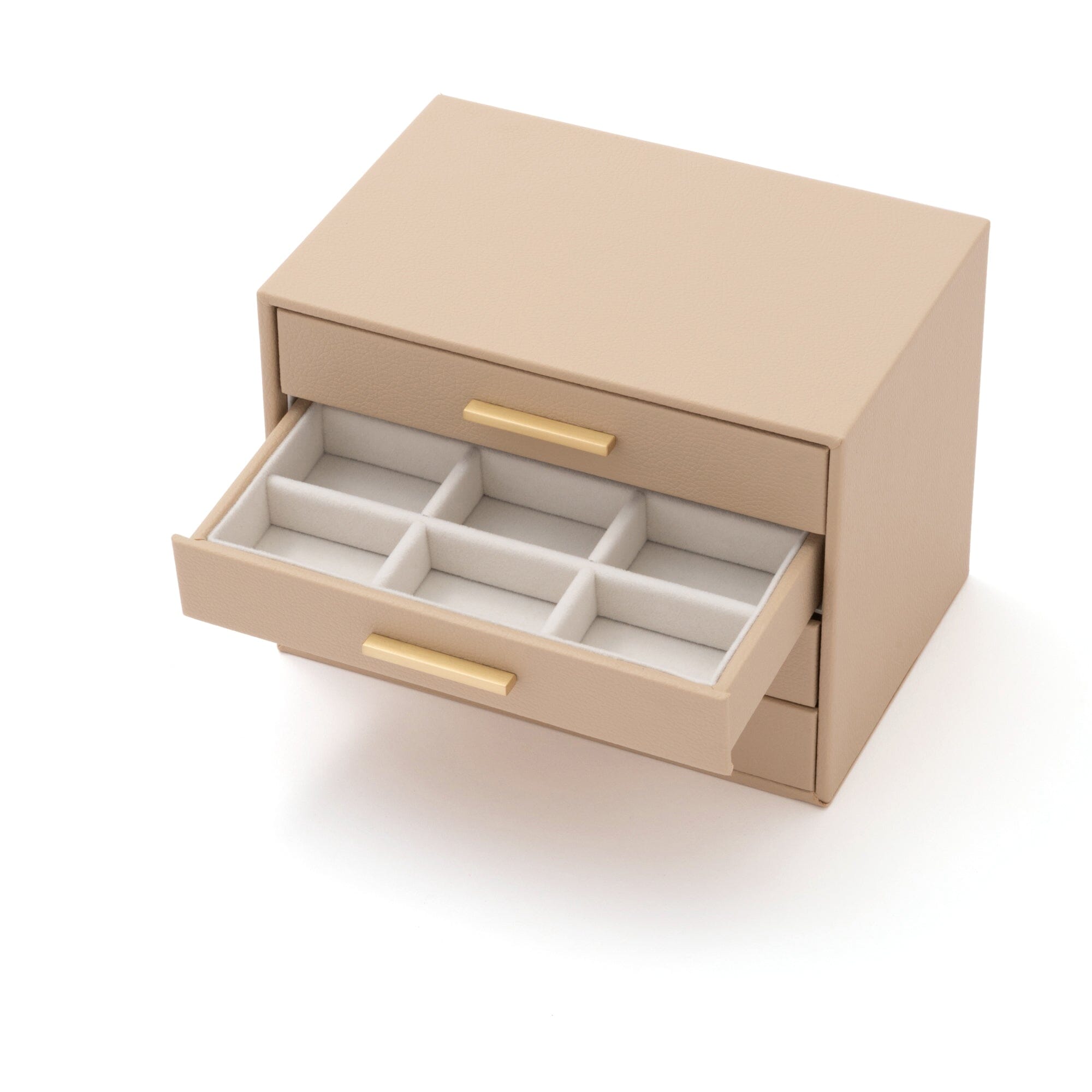 Elegant 4-Section Beige Jewelry Organizer Box for Necklaces, Rings & Earrings - Perfect for Bedroom Vanity, Travel & Gift Giving