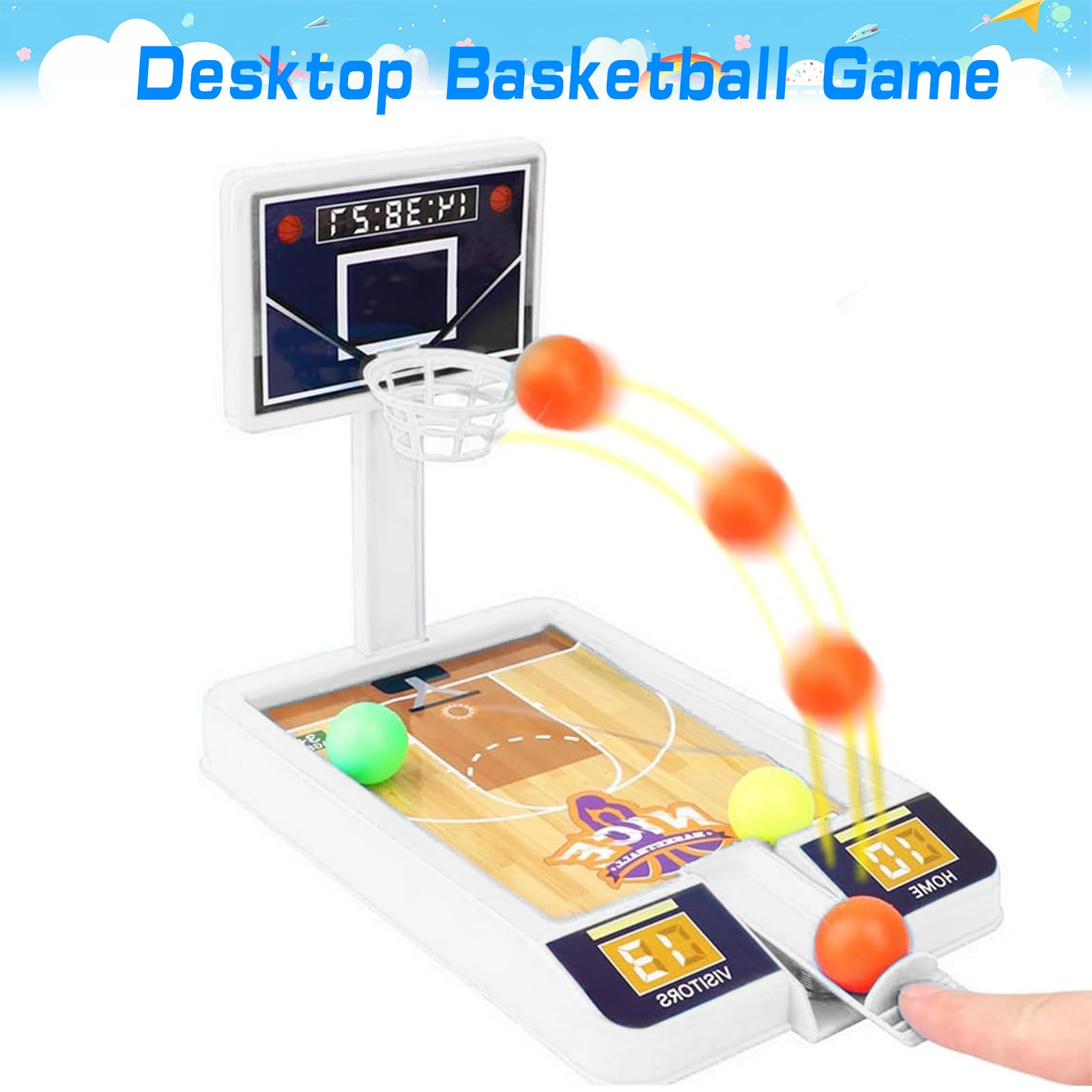 Mini Office Basketball Game Set - Finger & Table Basketball Toy for Stress Relief - Fun Party Gifts for Kids & Adults - Perfect for Desk Games & Office Entertainment (White)