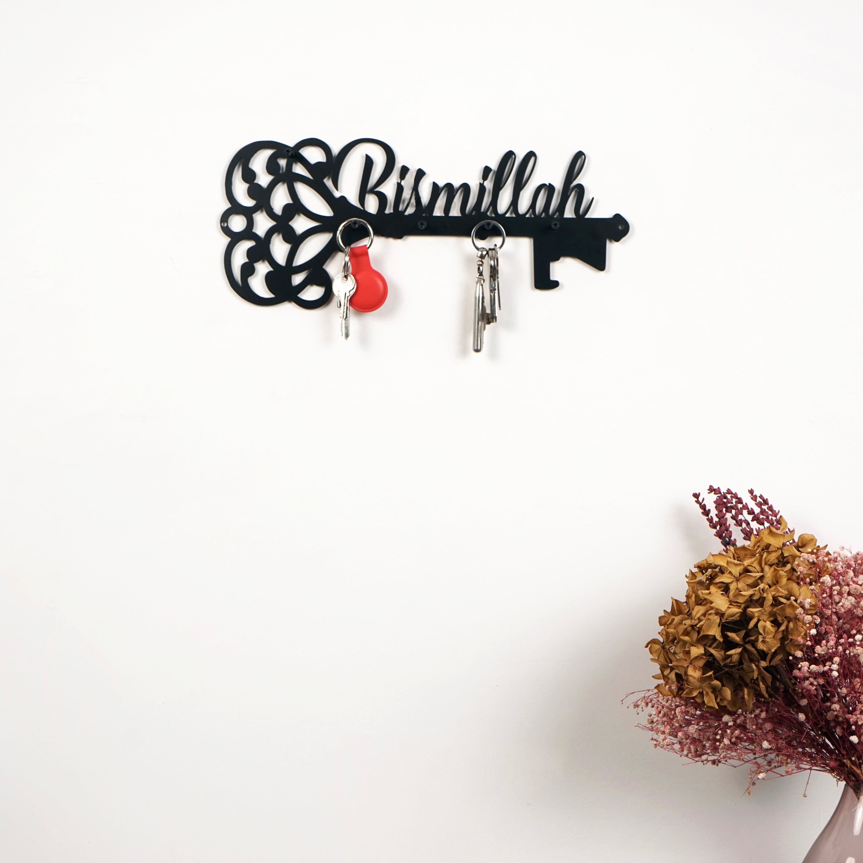 Bismillah Key Holder - Islamic Wall Art with Latin Calligraphy - Home Decor for Muslim Households, Perfect for Entryway, Living Room & Prayer Room