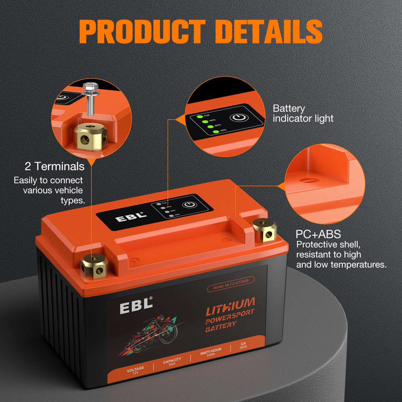 EBL YTX9-BS LiFePO4 12V 6Ah Lithium Motorcycle Battery - Lightweight & Long-Lasting Power for Harley, Honda, Yamaha & More - Perfect for Cruisers, Touring Bikes & Off-Road Adventures
