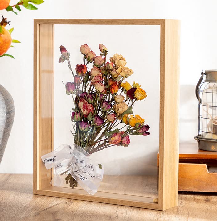 5x7 Shadow Box Frame Display Case - Wood Tabletop Memory Box with 1.6