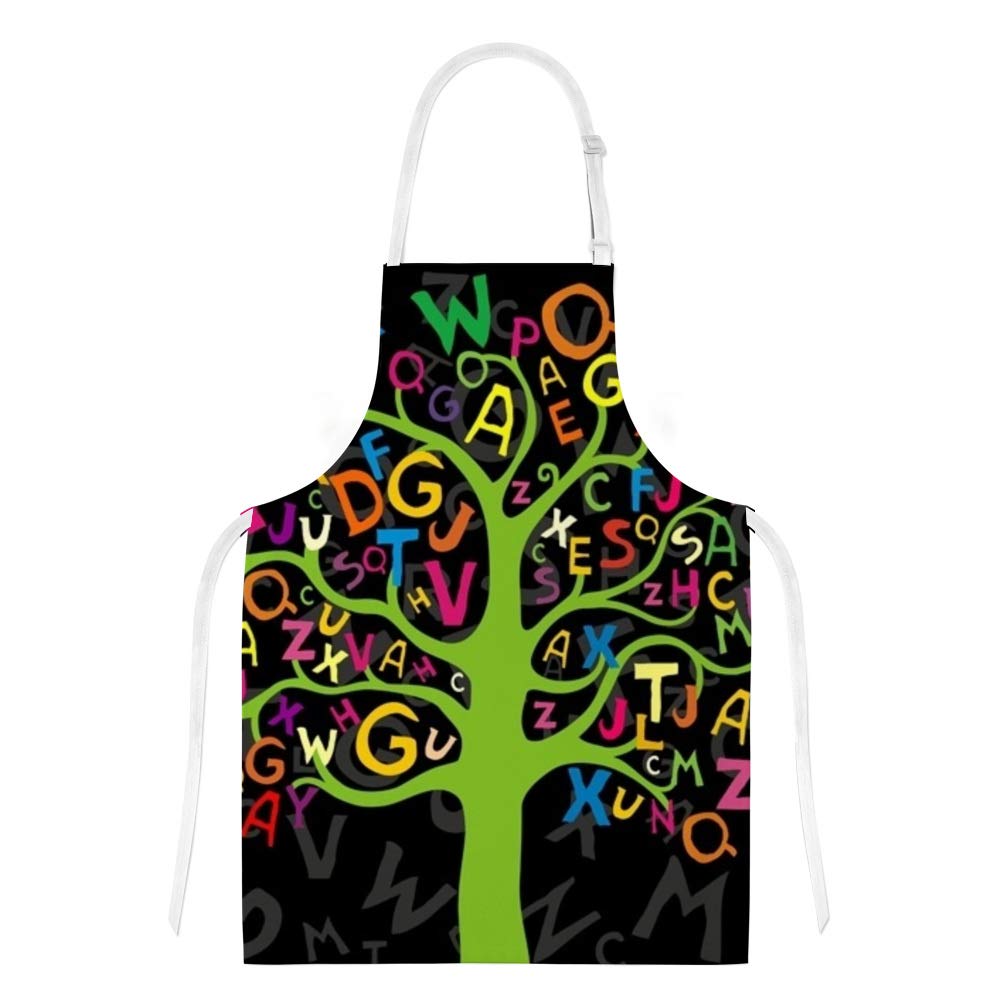 Kids Cooking Apron with Oven Mitt & Pot Holder Set - Alphabet Letter Tree Design for Baking, School Activities & Pretend Play
