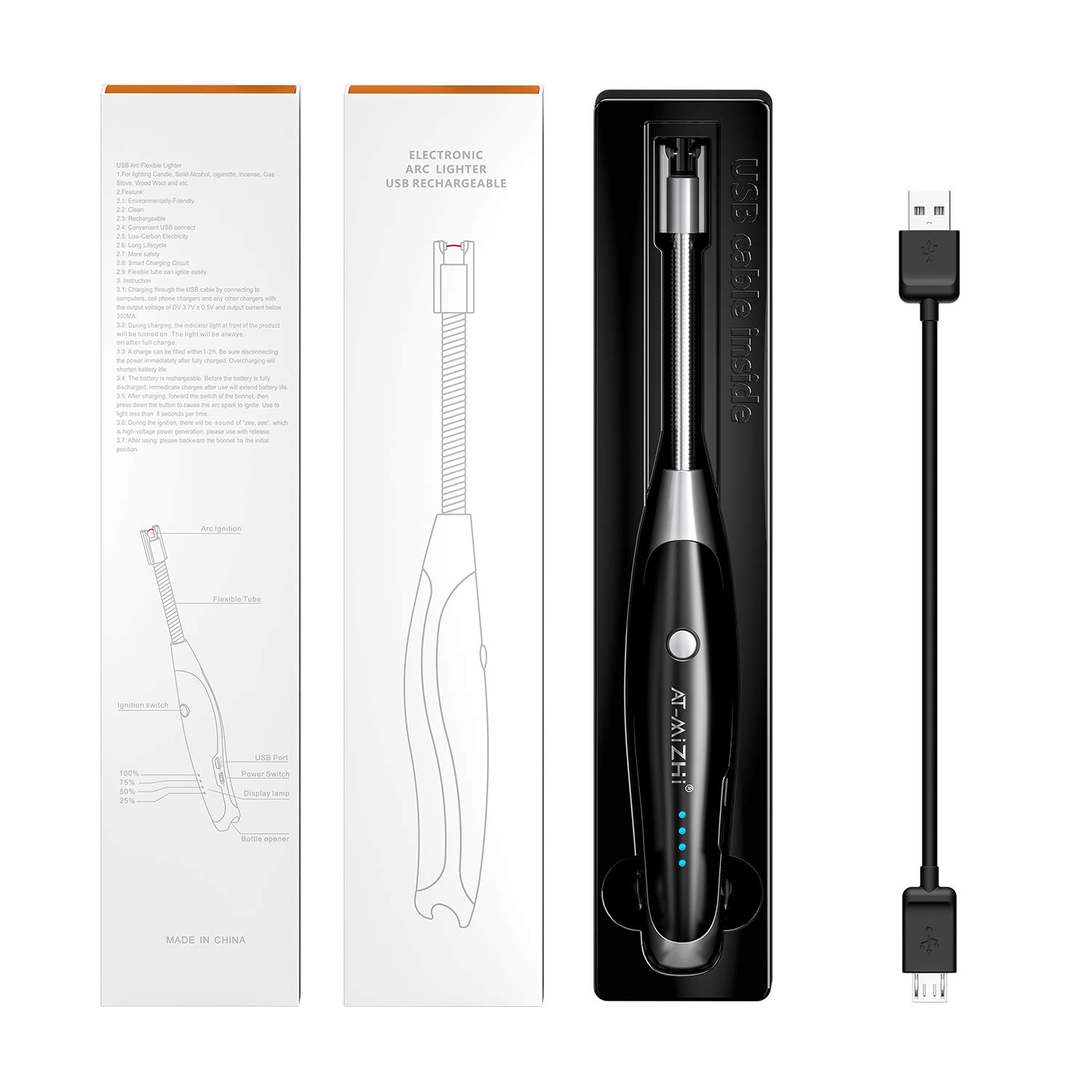 Rechargeable USB Plasma Arc Candle Lighter with LED Flashlight & Battery Display - Electric Long Neck Lighter for Candles, Camping, BBQ, Fireplace & Home Use