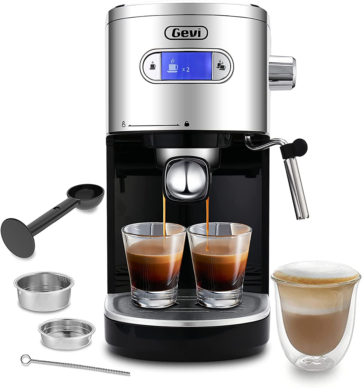 Gevi 20 Bar Espresso Machine with Milk Frother - Fast Heating Cappuccino Maker for Espresso, Latte & Mocha - 1.2L Water Tank, 1350W, Black - Perfect for Home Coffee Bar & Office Use