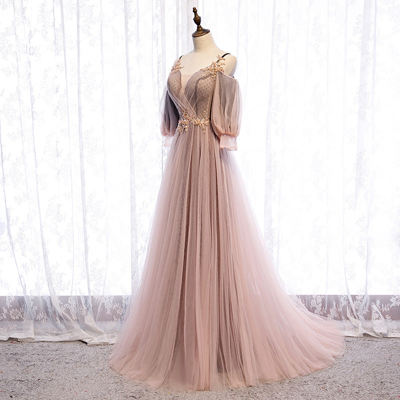 Elegant A-Line Tulle Prom Dress with Long Sleeves - Formal Evening Party Gown for Women - Perfect for Homecoming, Quinceañera & Black Tie Events